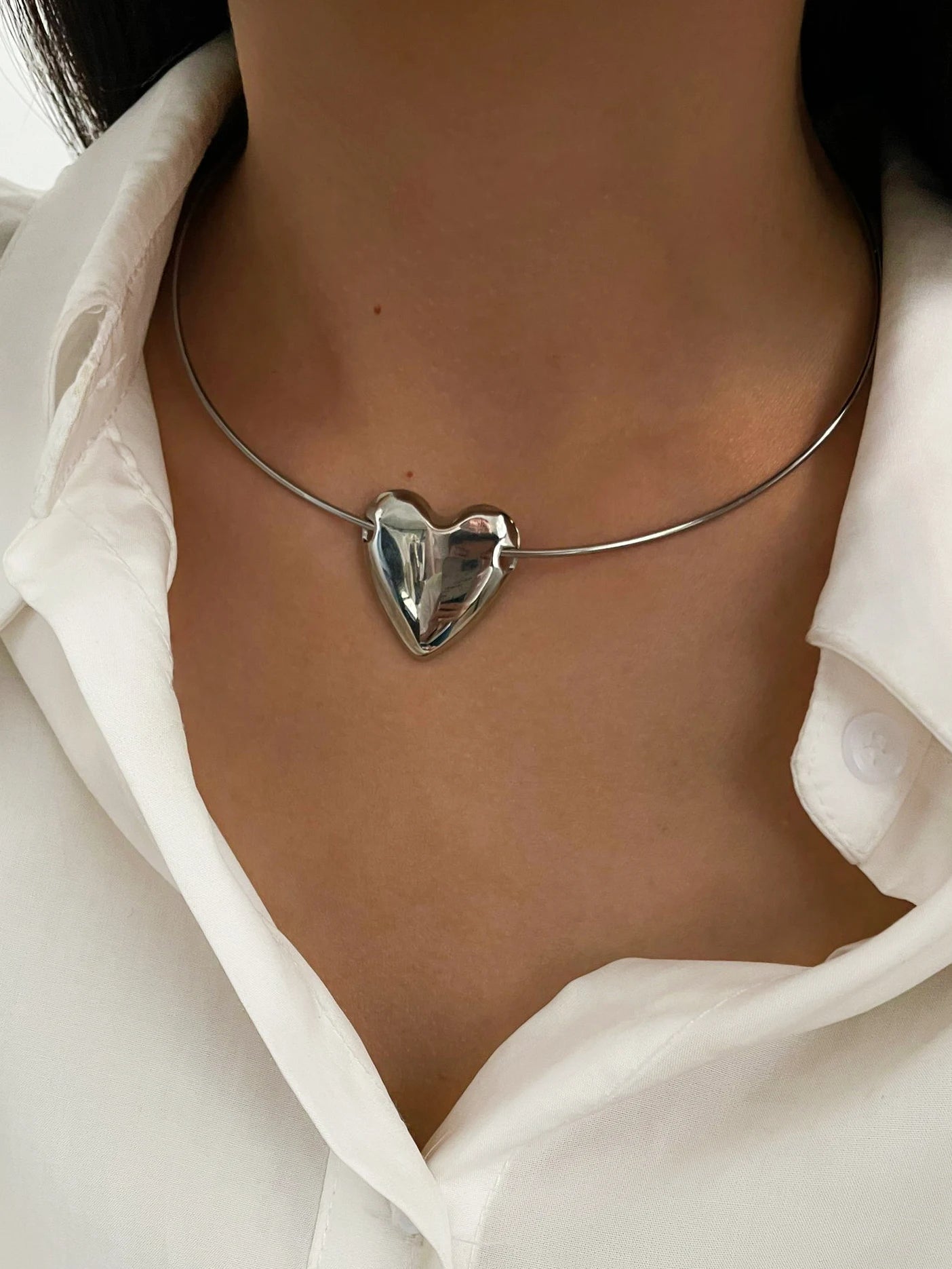 Silver Plated Choker Heart Pendant Necklace