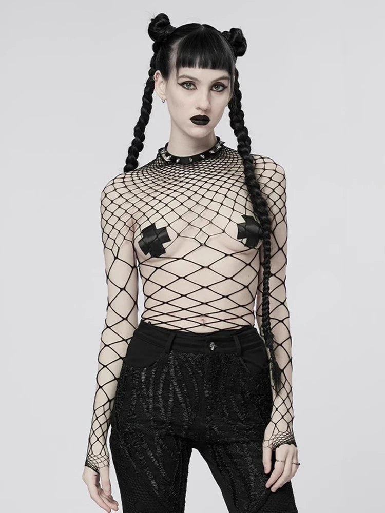 Sexy Gothic Punk Fishnet Stretch Top Bodysuit Rave Lingerie