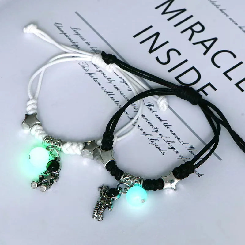 Glow in the Dark Luminous Bracelet Pair Friendship Star Pendant Charm