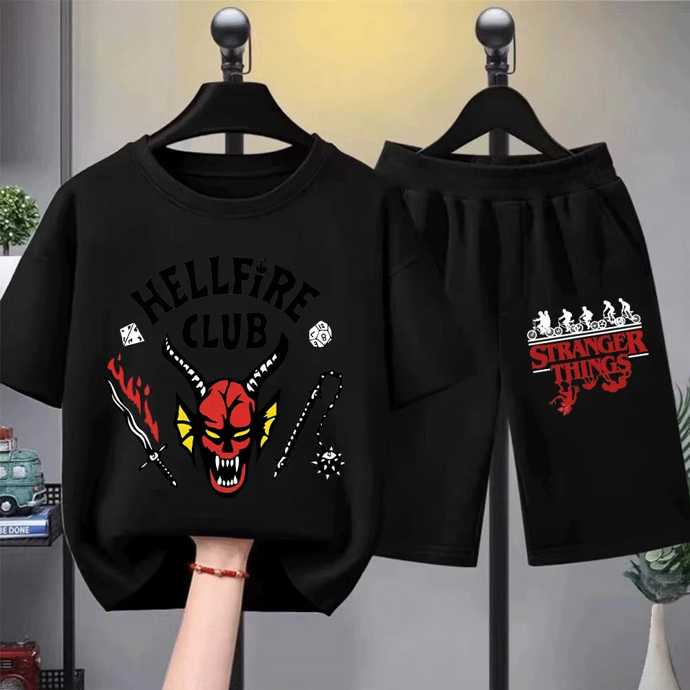 Kids Hellfire Club T-Shirt Shorts Set Eddie Munson Stranger Things Summer Clothes Tshirt