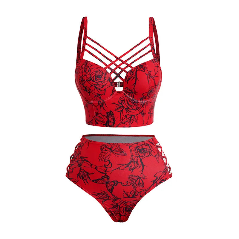 Gothic Skull Bikini Tankini Retro Vintage 1950s Swimsuit Two Piece Bathing Suit