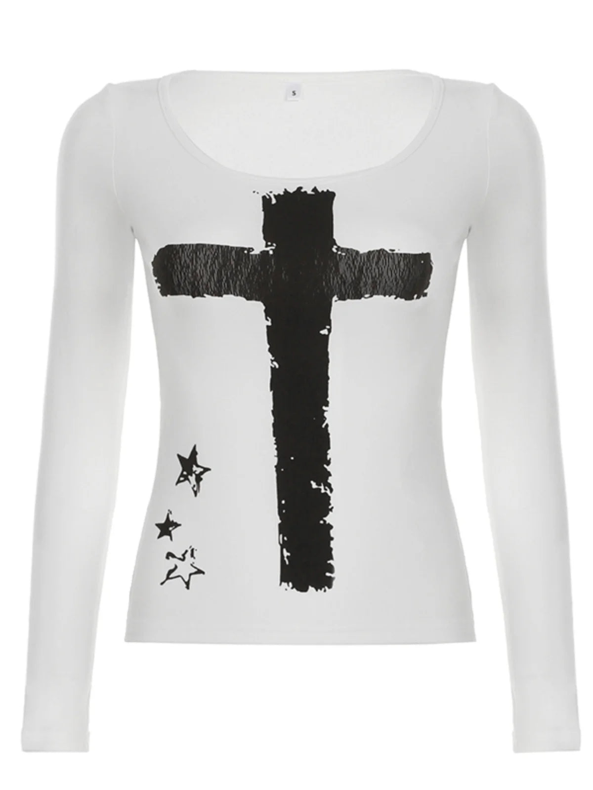 Gothic Punk Cross Print Long Sleeved White Top