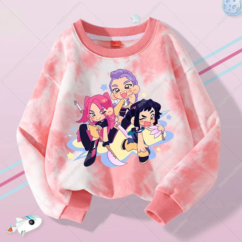 KPop Demon Hunters Sweater Hoodie Child Jumper Huntrix Saja Boys Top Clothes Gifts Merch