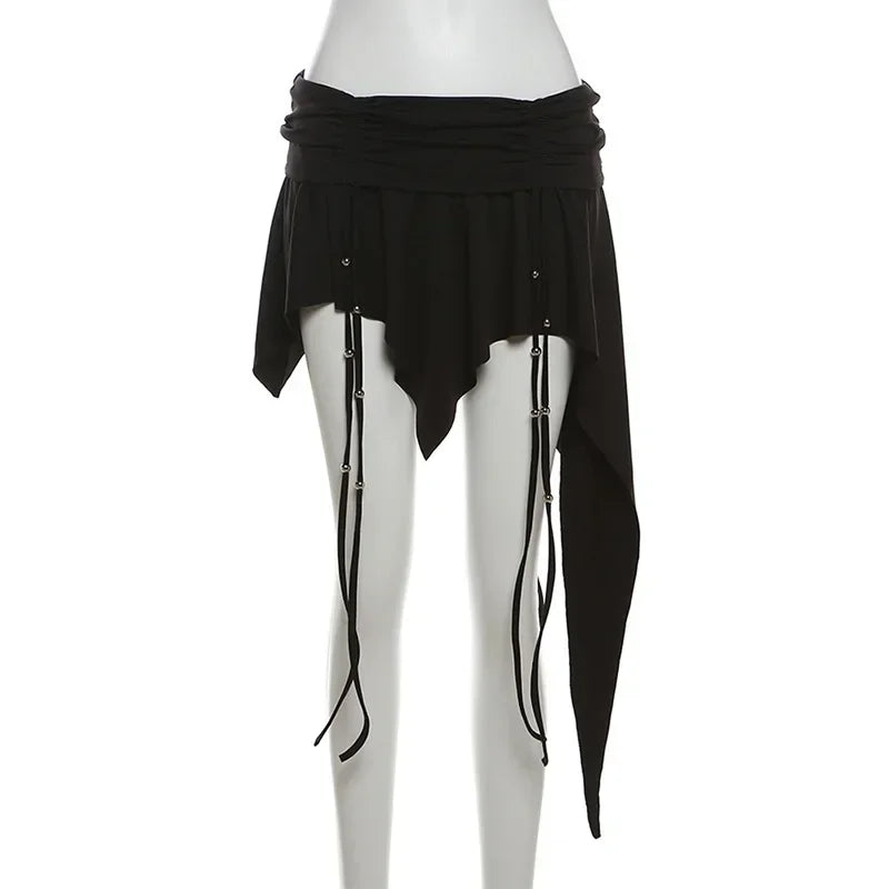 Gothic Punk Hipster Mini Skirt Dropped Waist Drawstring