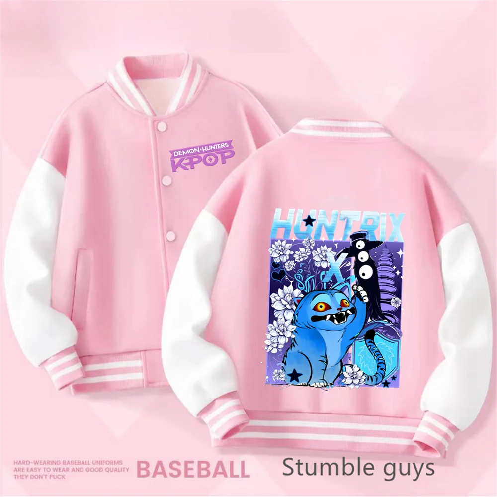 Kpop Demon Hunters Baseball Varsity Jacket Kids Rumi Mira Zoey Huntrix Derpy Tiger Coat Merch Gifts