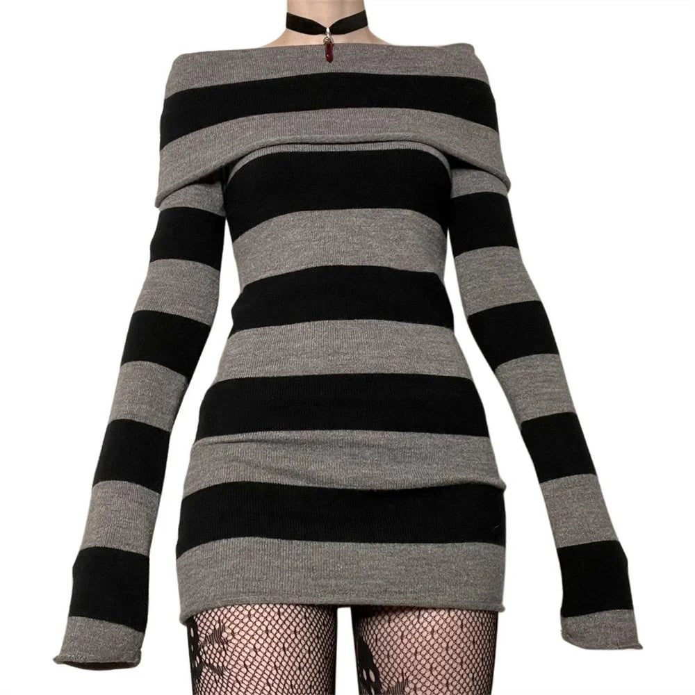 Striped Off Shoulder Jumper Dress