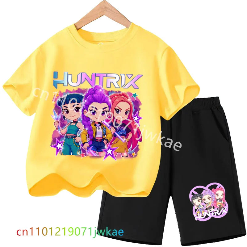 Huntrix T-shirt Set Kpop Demon Hunters Summer Clothes Shorts Rumi