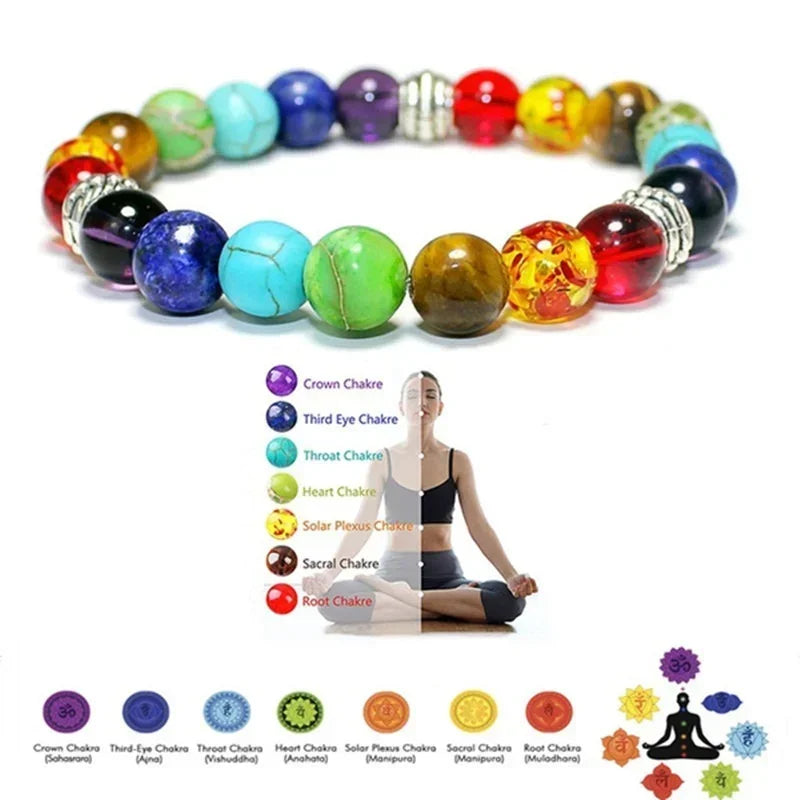 Chakra Beads Bracelet Natural Stone Yoga Reiki Healing Balance 7 Classic Calming Energy