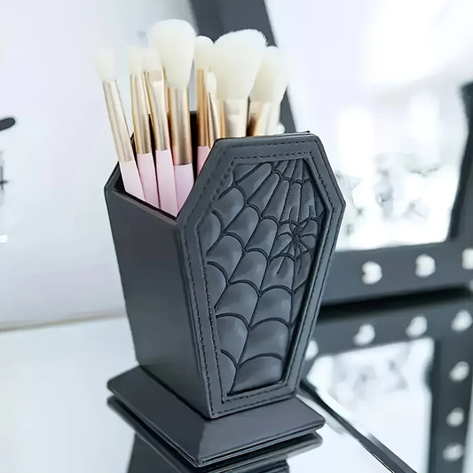 Gothic Coffin-Shaped Spider Web Cosmetics Makeup Brush Holder