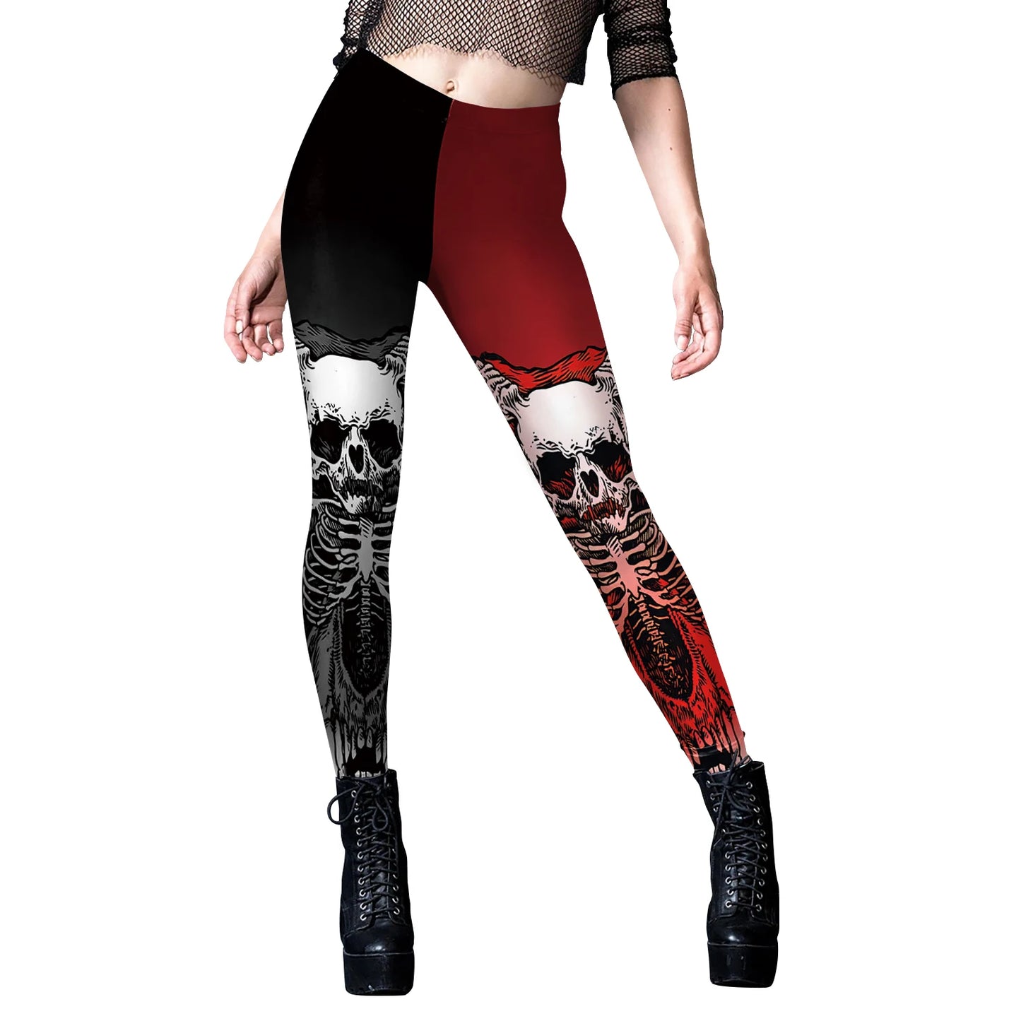 Gothic Skull Print Halloween Skeleton Print Legging Punk Fitness Ankle Pants