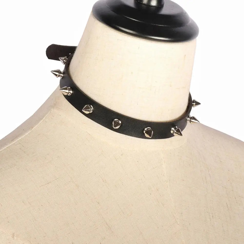 Black PU Leather Choker Punk Gothic  Spike Biker Choker PU Leather Collar Studded Rock Necklace
