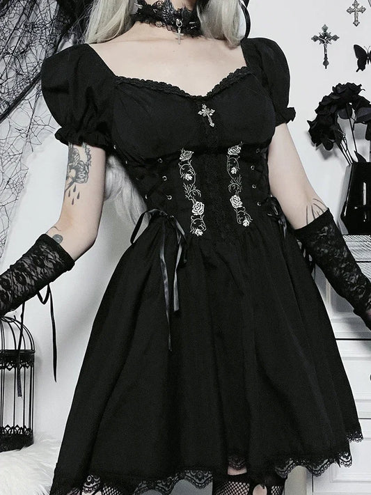 Gothic Vampire Princess Black Lolita Maid Dress