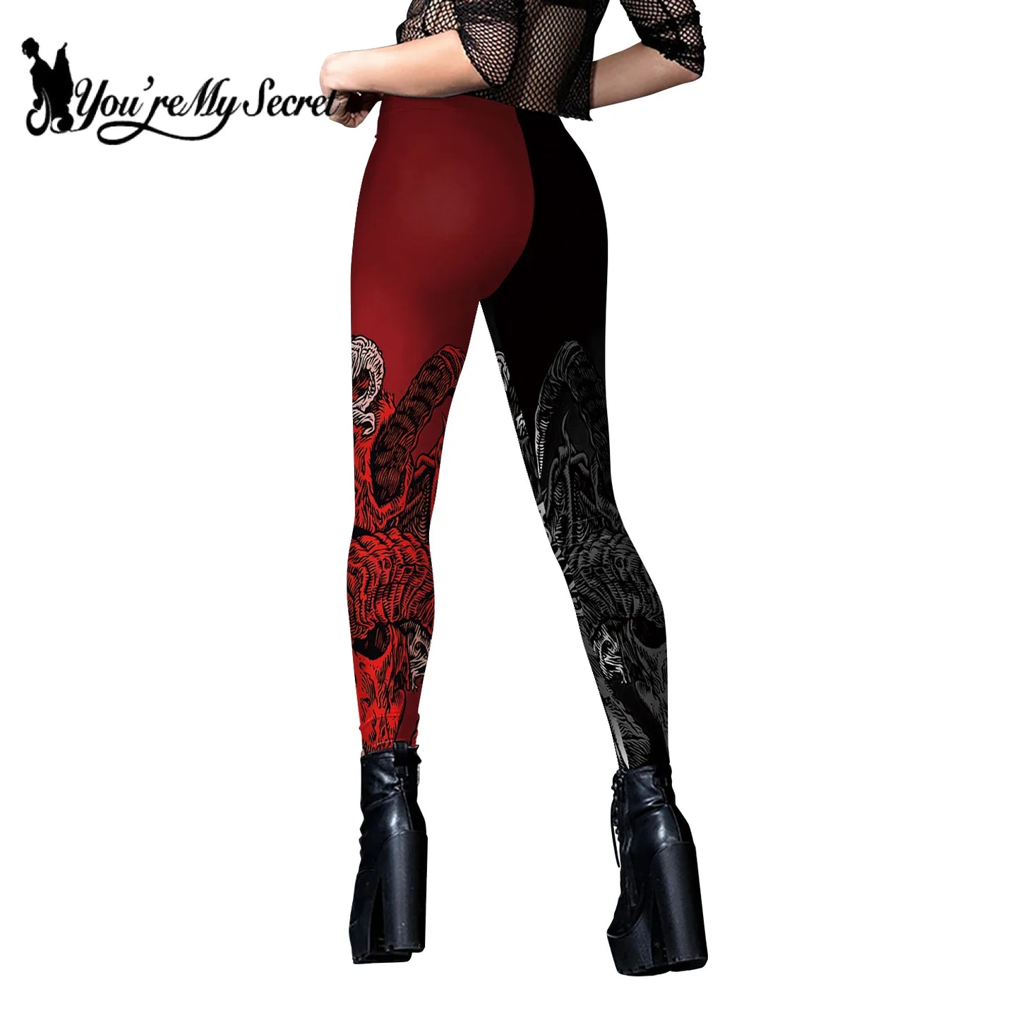 Gothic Skull Print Halloween Skeleton Print Legging Punk Fitness Ankle Pants