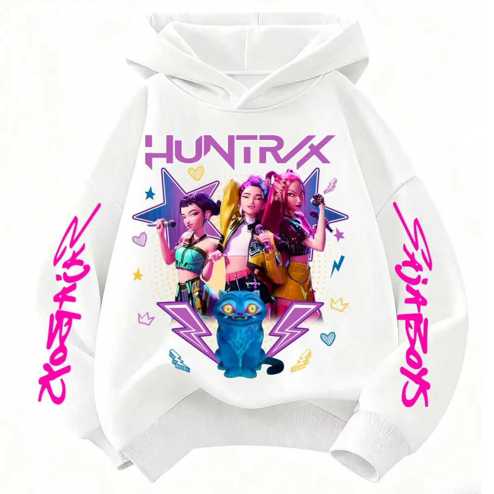 Kpop Demon Hunters Hoodie Girl's Pink Hooded Sweatshirt Huntrix Jumper K-Pop Clothes Top