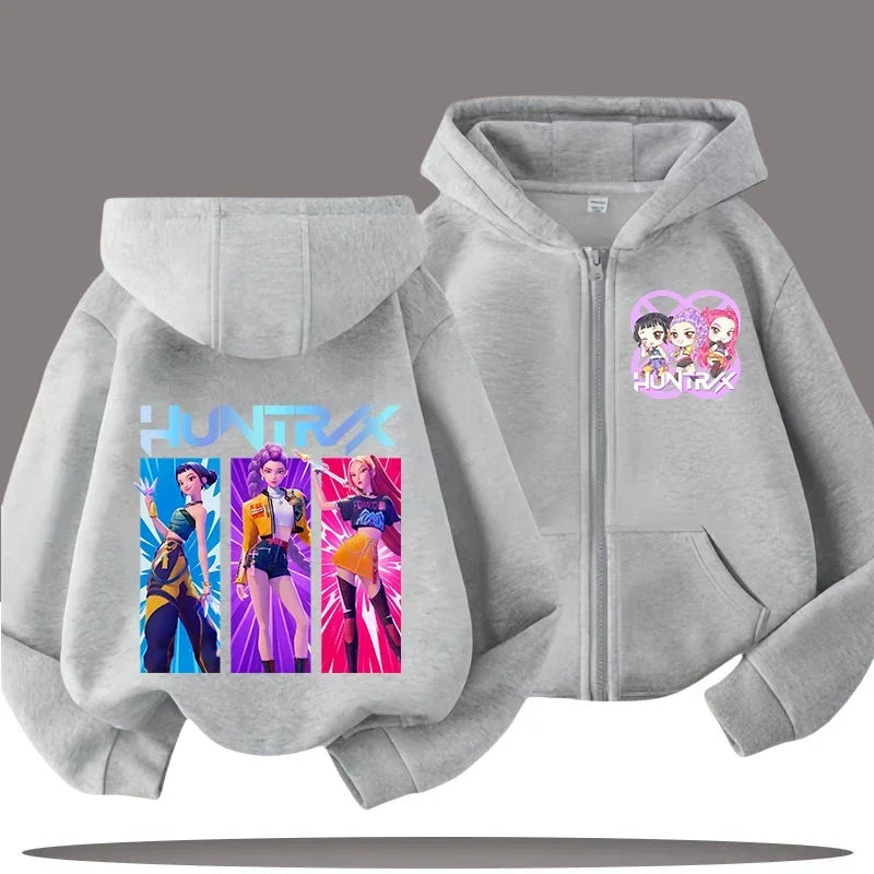 Huntrix Zip Up Sweatshirt Kpop Demon Hunters Hoodie K-Pop Clothes Fleece Jacket
