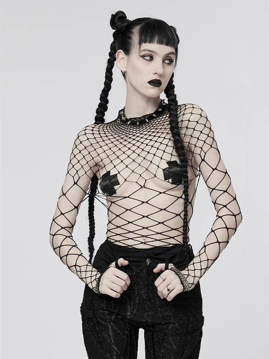 Sexy Gothic Punk Fishnet Stretch Top Bodysuit Rave Lingerie