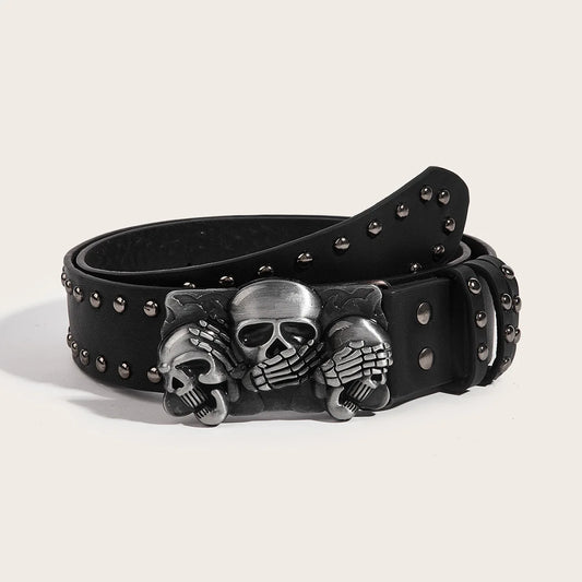 Punk Belts Gothic Skull Buckle Studded Metal Waistband Goth Belt