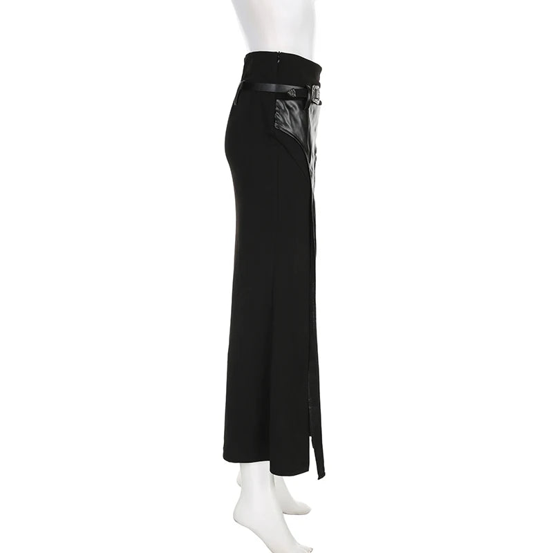 Sexy Long Black Gothic Punk Thigh Split Maxi Skirt