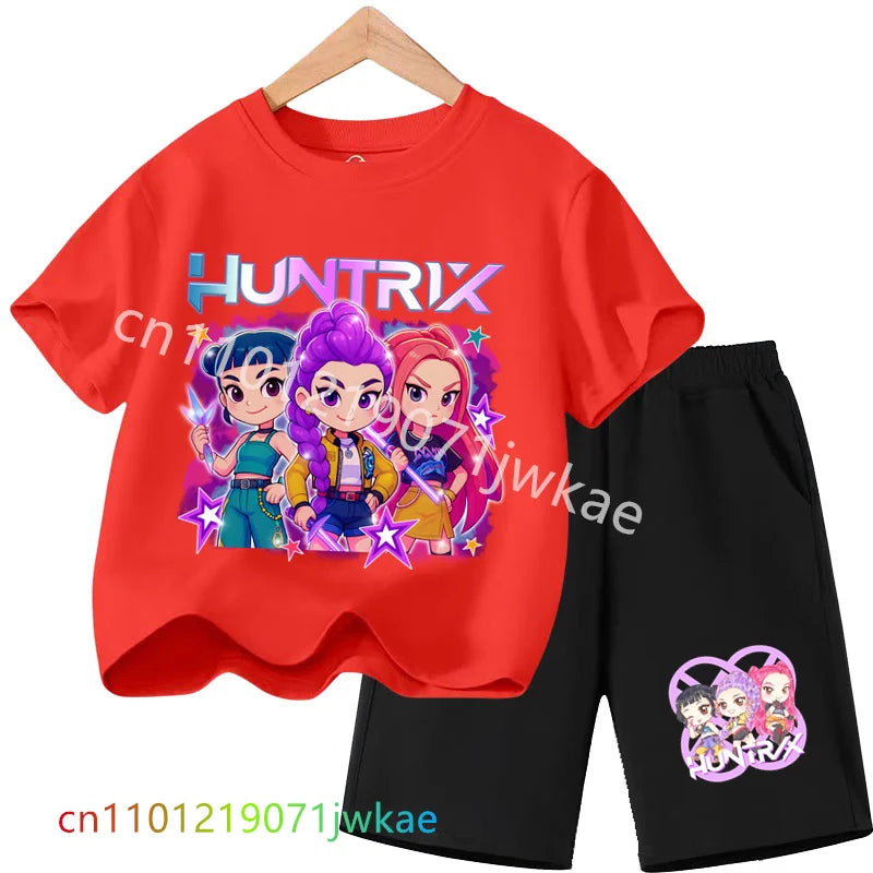 Huntrix T-shirt Set Kpop Demon Hunters Summer Clothes Shorts Rumi