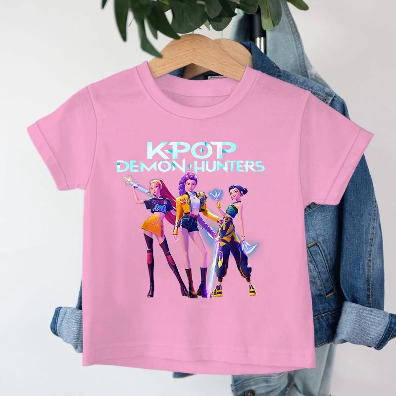 KPop Demon Hunters Saja Boys T-shirt Huntrix Tshirt Kids Summer Clothing Rumi