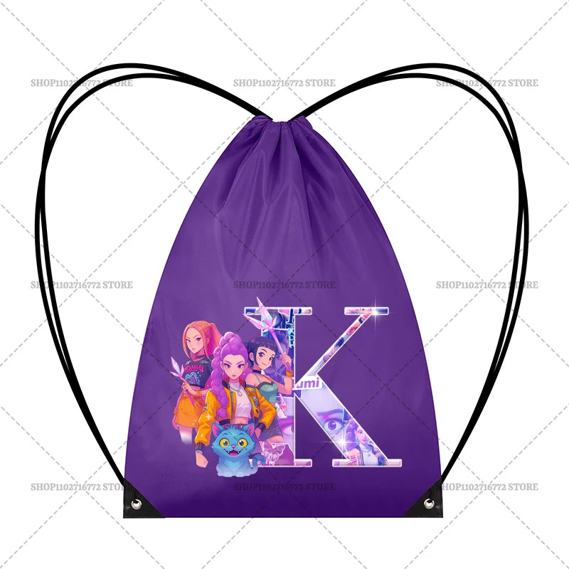 KPop Demon Hunters Merch Personalised Initial Backpack Book Sports PE Kit Swim Bag School Rumi Mira Zoey Huntrix Gift