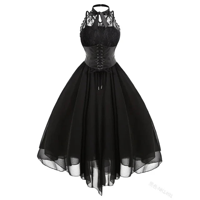 Black Gothic Ballerina Vintage 1950s Lace Prom Dress