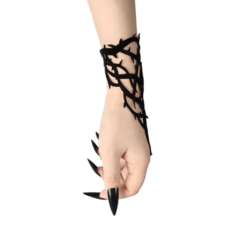 Gothic Bracelet Black Spike Dark Spider Web Hand Accessory Halloween Costume