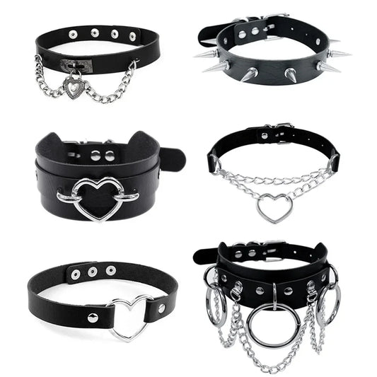 Bondage Sexy Heart Lock Key Rivets Black Goth Punk Chokers Gothic Collar