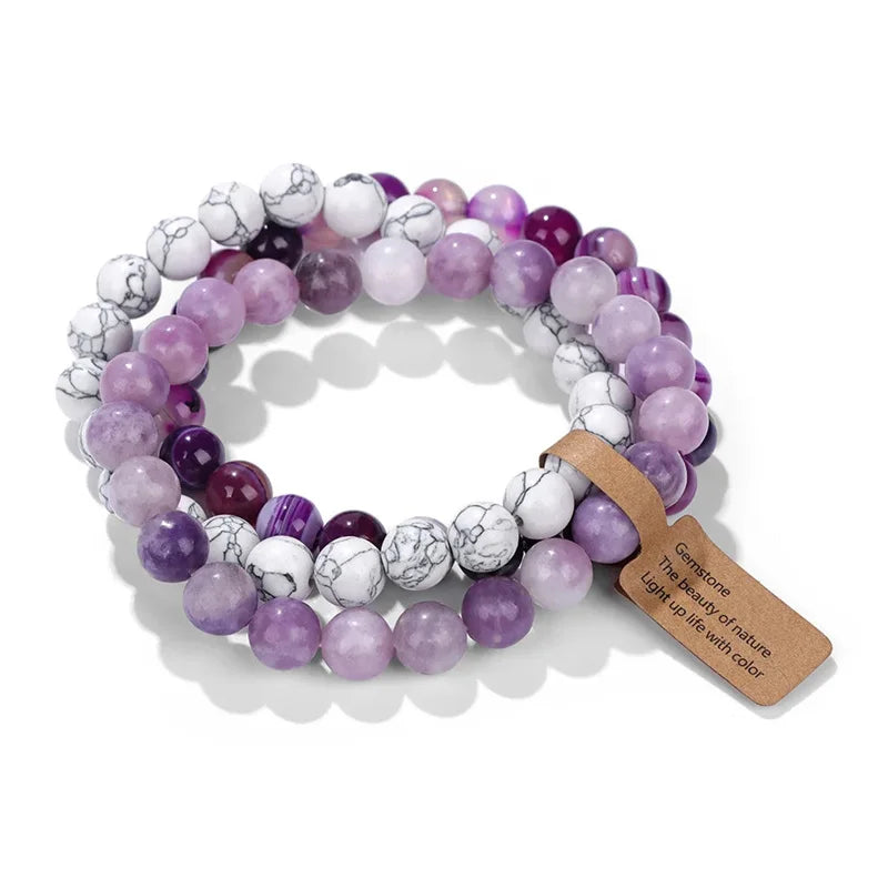 Natural Stone Crystal Beads Bracelet Amethyst Multi Layered Healing