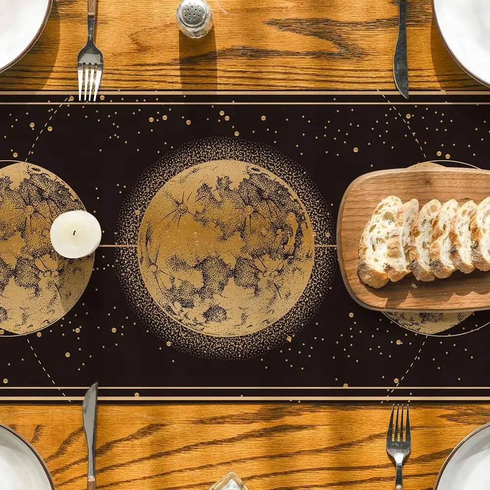 Gothic Astrology Moon Magic Linen Table Runner Party Decor Tablecloth