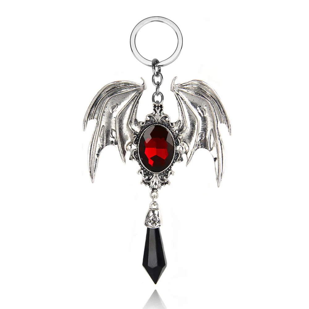 Gothic Vampire Bat Keyring Red Crystal Keychain Gothic Jewellery