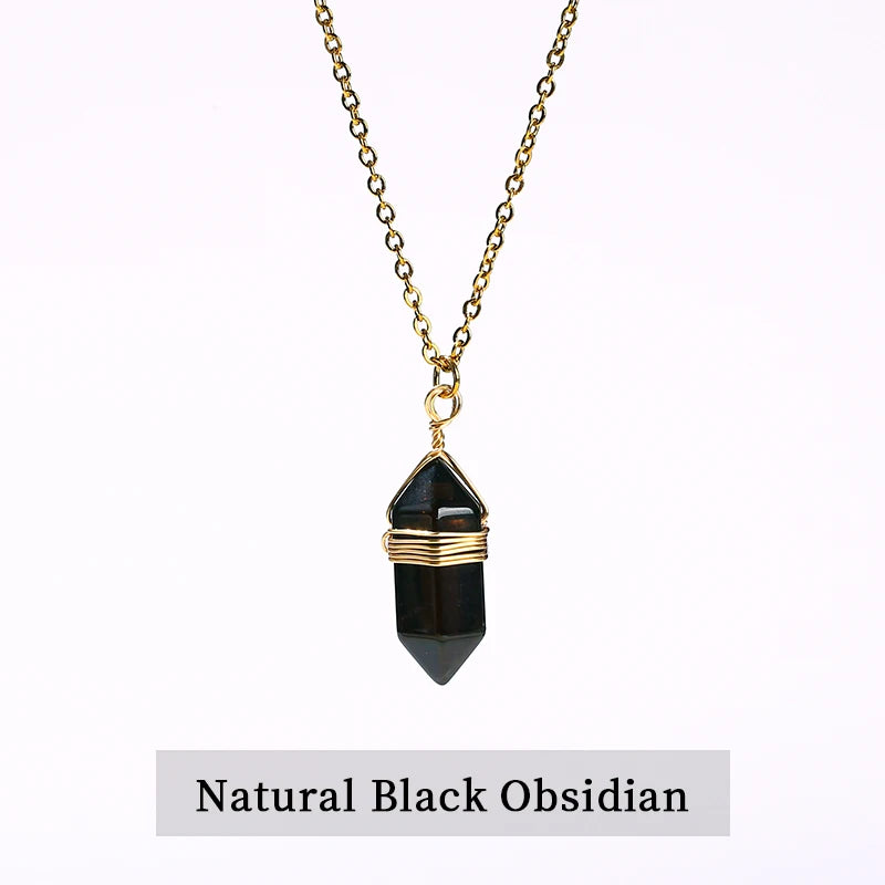Crystal Pendant Necklace Handmade Stainless Steel Gift Pink Quartz Amethyst Hexagon