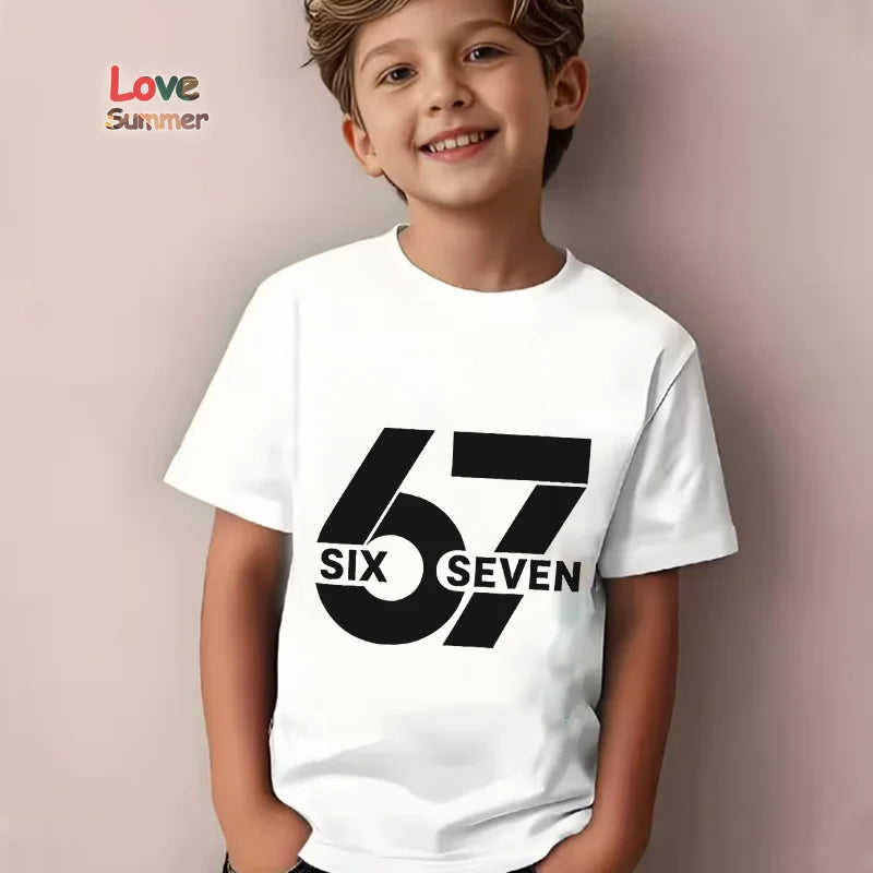 Boys Girls T-Shirt 67 Number Italian Brainrot Summer Top Six Seven Meme Clothes Tshirt