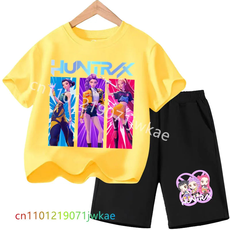 Huntrix T-shirt Set Kpop Demon Hunters Summer Clothes Shorts Rumi