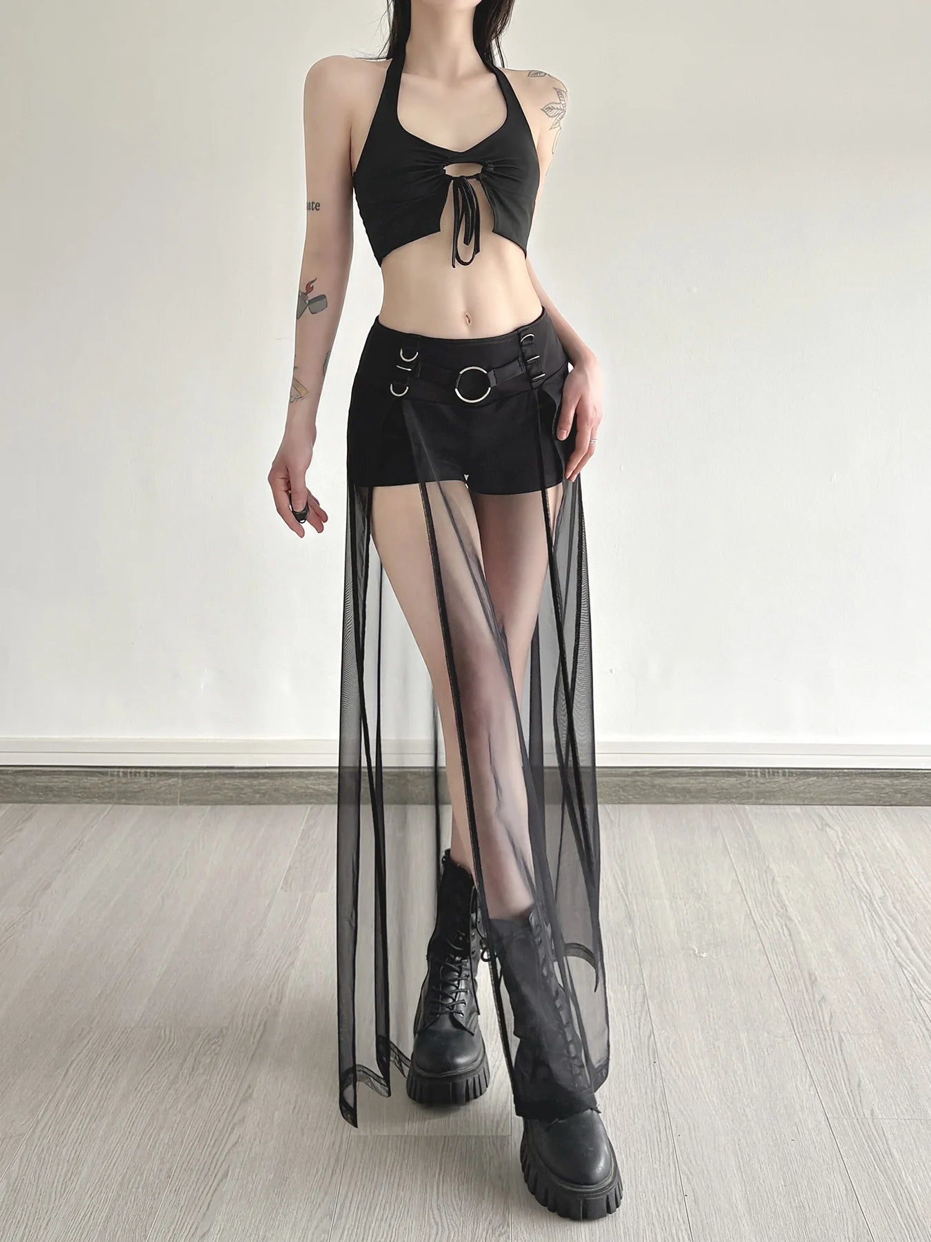 Alternative Gothic Shorts Hot Pants Sheer Skirt Y2K Clubwear