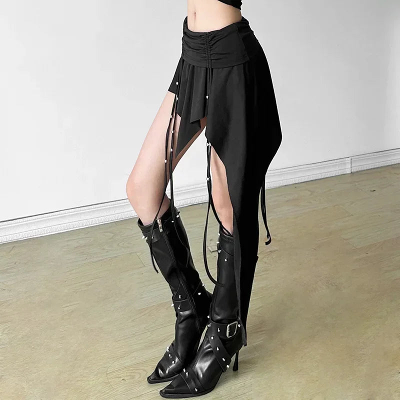 Gothic Punk Hipster Mini Skirt Dropped Waist Drawstring