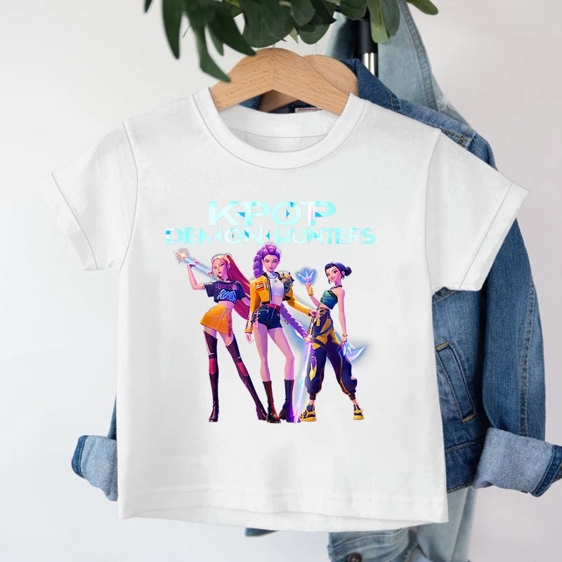 KPop Demon Hunters Saja Boys T-shirt Huntrix Tshirt Kids Summer Clothing Rumi