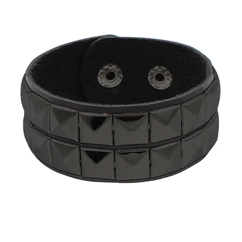Black Silver Metal Arm Cuff Studded Bracelet