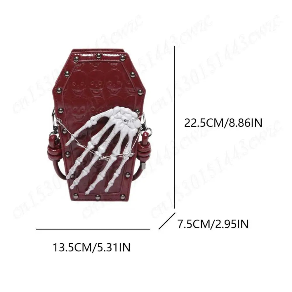 Punk Skull Shoulder Bag PU Leather Retro Gothic Cell Phone Purse Coffin Shape Handbag