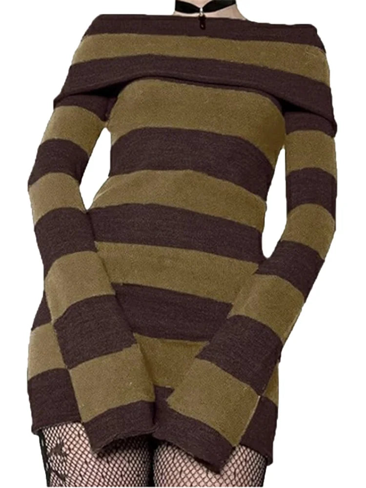 Striped Off Shoulder Jumper Dress