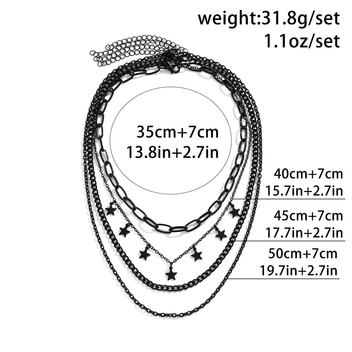 4Pcs/Set Goth Black Star Tassel Pendant Choker Necklace Adjustable Metal Chain
