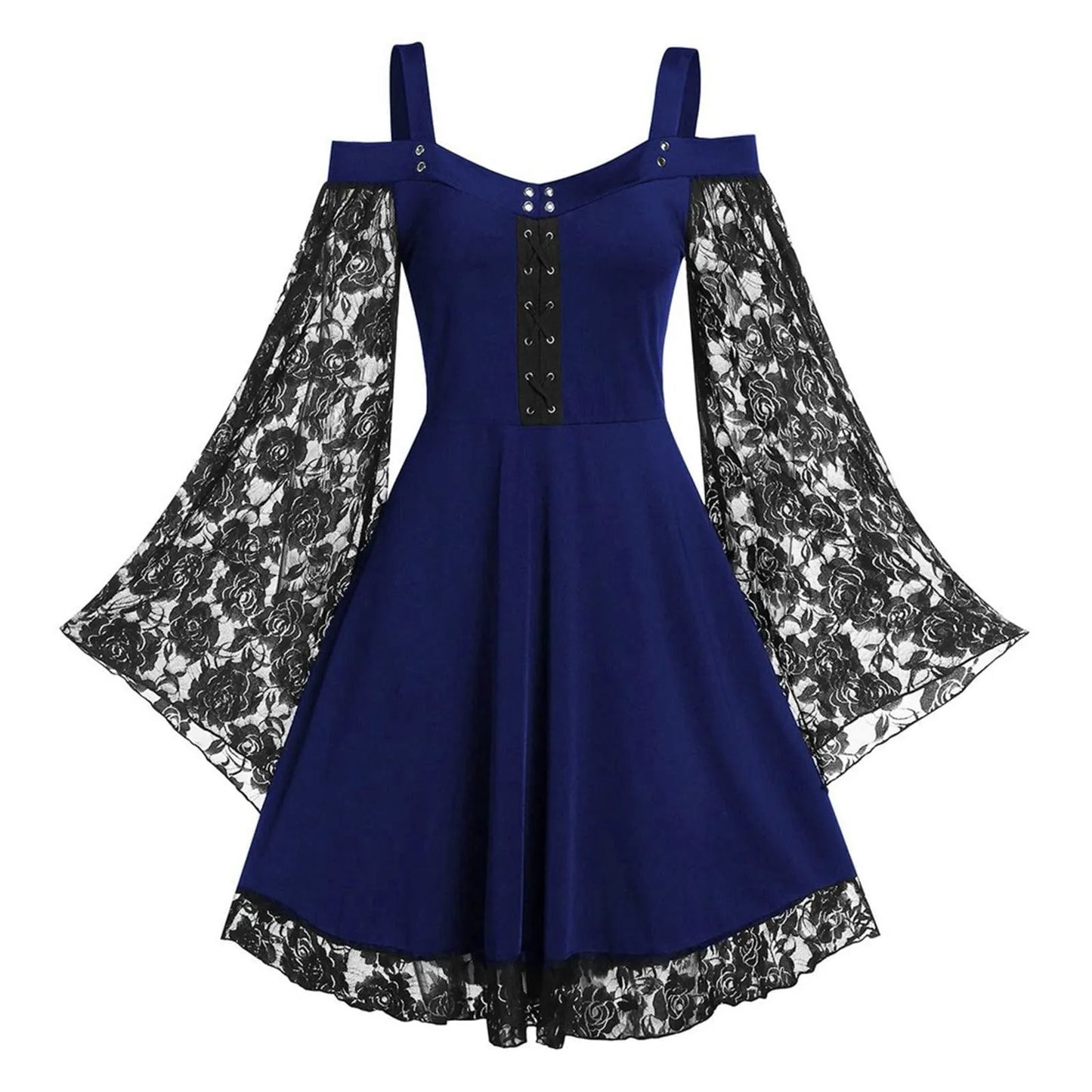 Gothic Lace Sleeve Flared Skater Dress