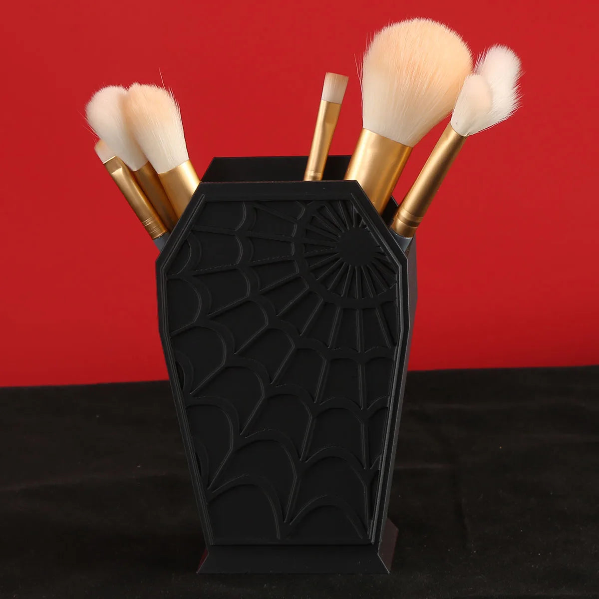 Gothic Coffin-Shaped Spider Web Cosmetics Makeup Brush Holder