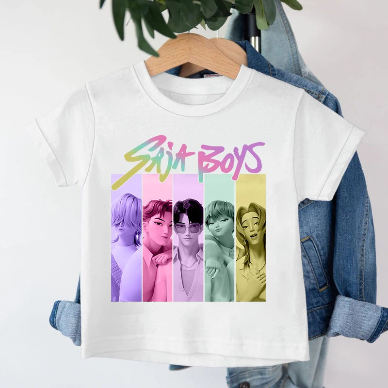 KPop Demon Hunters Saja Boys T-shirt Huntrix Tshirt Kids Summer Clothing Rumi