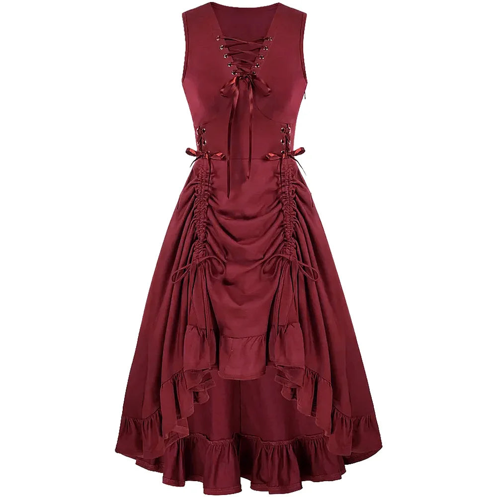 Gothic Frill Lace up Pirate Medieval Renaissance Steampunk Costume Dress