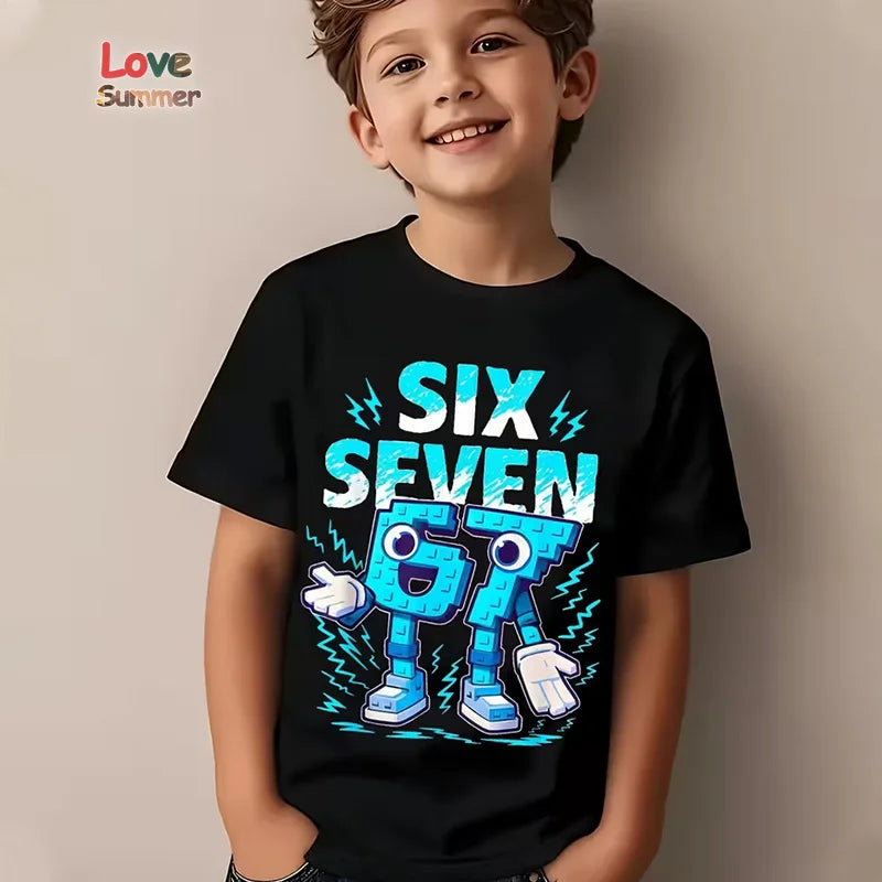 Boys Girls T-Shirt 67 Number Italian Brainrot Summer Top Six Seven Meme Clothes Tshirt