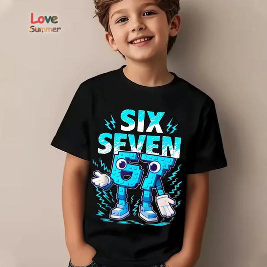 Boys Girls T-Shirt 67 Number Italian Brainrot Summer Top Six Seven Meme Clothes Tshirt