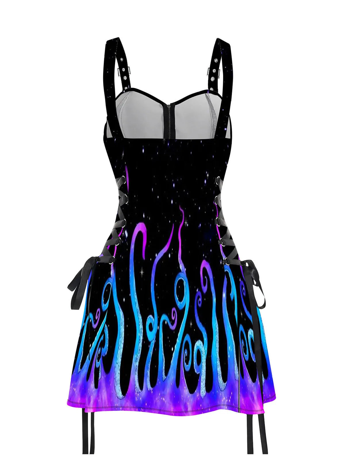Punk Alternative Buckle Strap Lace up Mini Dress