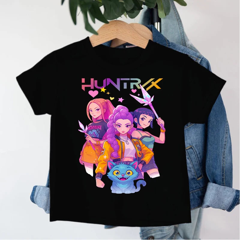 KPop Demon Hunters Saja Boys T-shirt Huntrix Tshirt Kids Summer Clothing Rumi