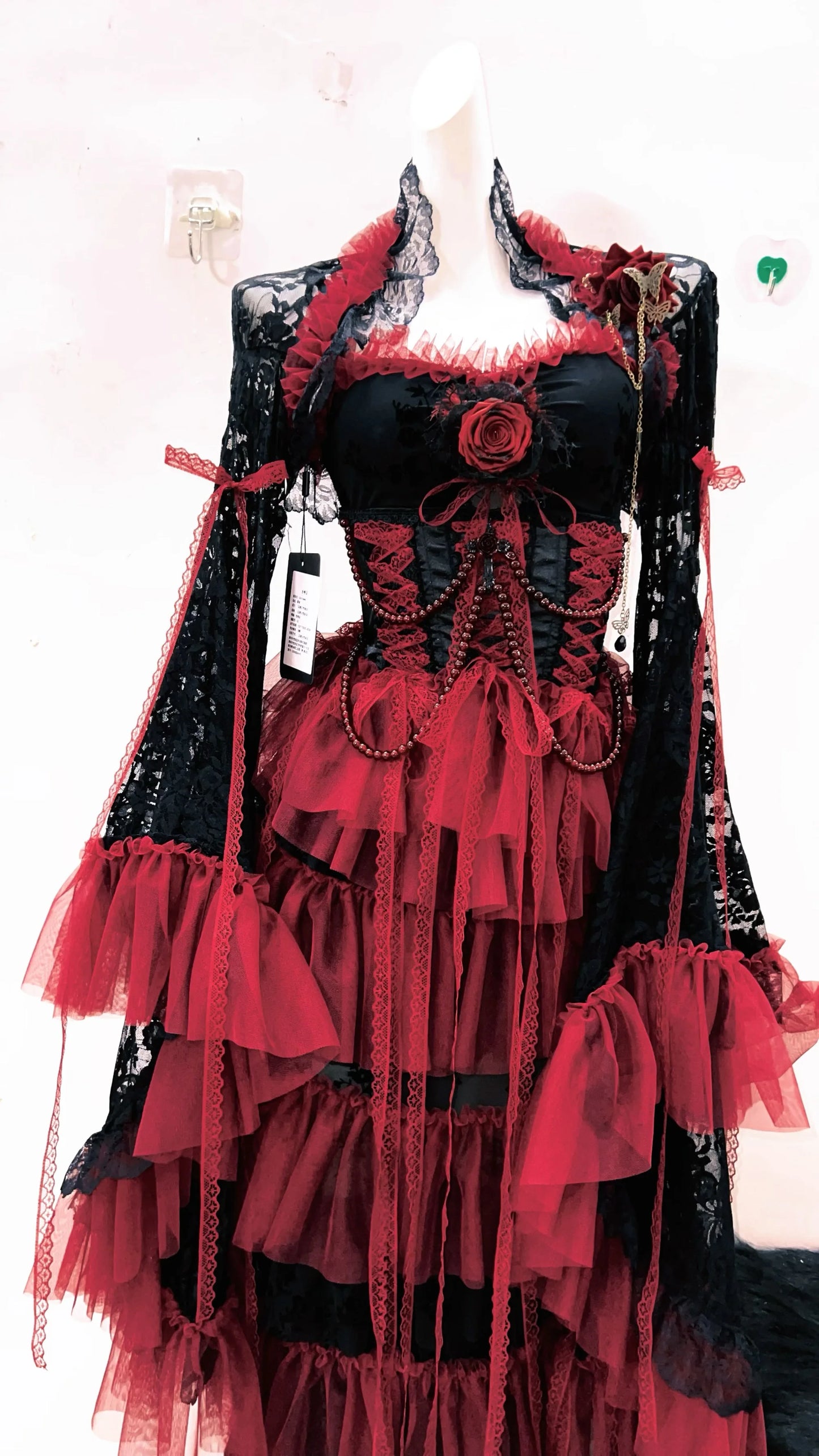Victorian Gothic Alternative Red Black Gown Goth Dress